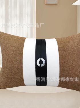 新中式抱枕沙发靠垫样板房客厅橙色装饰靠枕方枕设计师腰枕套
