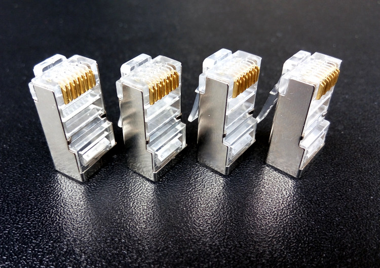 安普超五类带屏蔽AMP水晶头RJ45百兆5类8P8C网络金属接头镀金