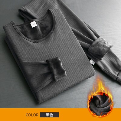 保暖内衣男加绒加厚秋衣秋裤男士纯色圆领防寒发热打底.衫冬季套