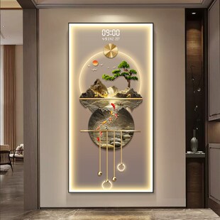 流水生财玄关画入户正对门高级感走廊过道装饰画寓意W好的带灯挂