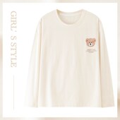 秋冬家居服单件睡衣 宽松大码 纯棉睡衣上衣女士 T恤春秋圆领长袖