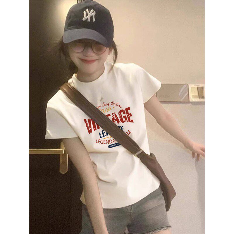 2025新款正肩纯棉短袖t恤女时尚百搭洋气白色上衣内搭打底衫夏季