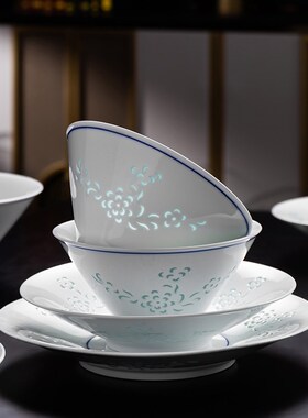 富玉高温瓷餐具套装碗盘家用中式白色陶瓷碗碟组合陶瓷餐盘