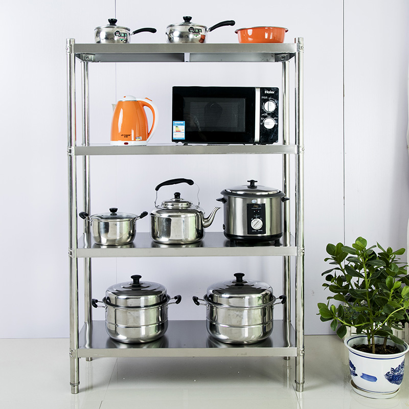 纯304不锈钢货架厨房置物架储物架阳台收纳架家用微波炉架蔬菜架