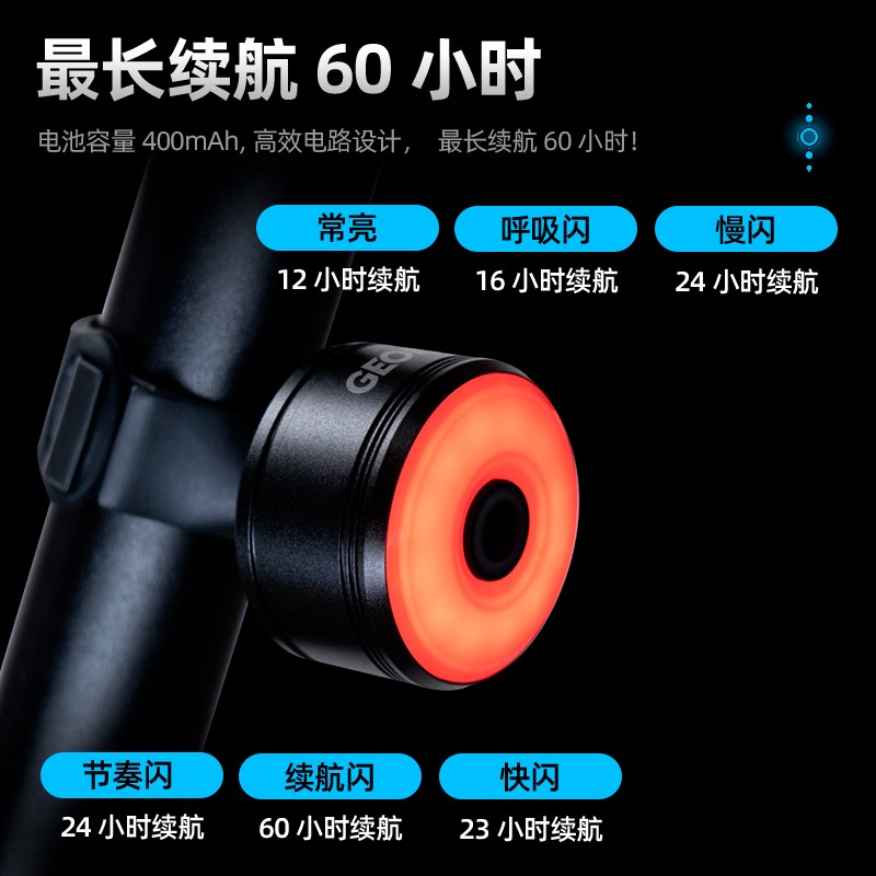 迈金优选GEOID TL500自行车智能尾灯儿童夜骑高亮警示山地公路车