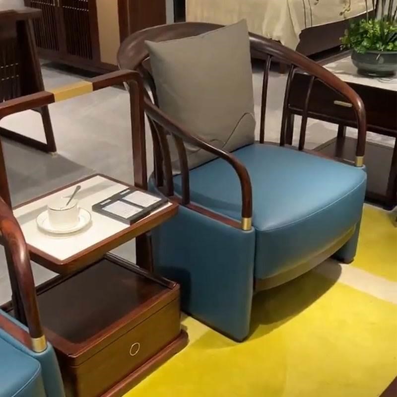 新中式乌金木家用客厅别墅酒店会所简约实木休闲沙发家具组合