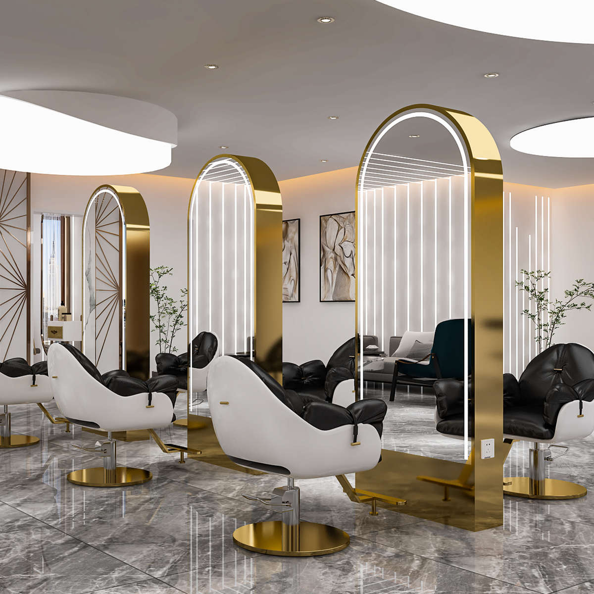 柜子美发店落地镜子理发店双面一体网镜台欧式红简约墙发廊挂