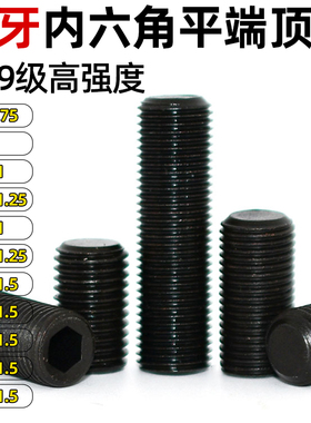 CZ五金10.9级12.9级细牙内六角平端紧定螺丝凸端幼牙无头细丝止付