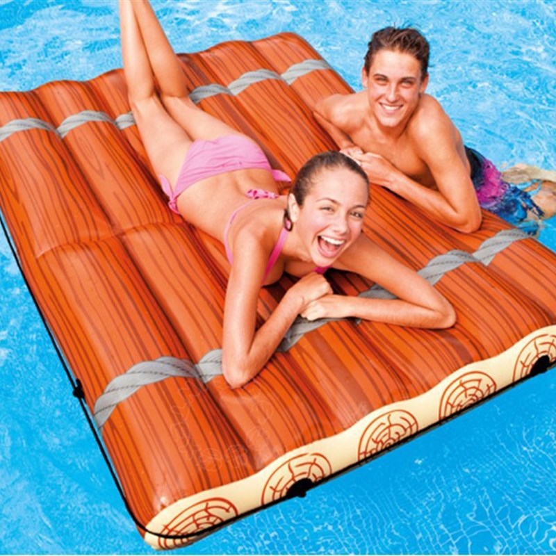 新款充气木床双人浮排棕色复古浮床PVC充气游泳圈