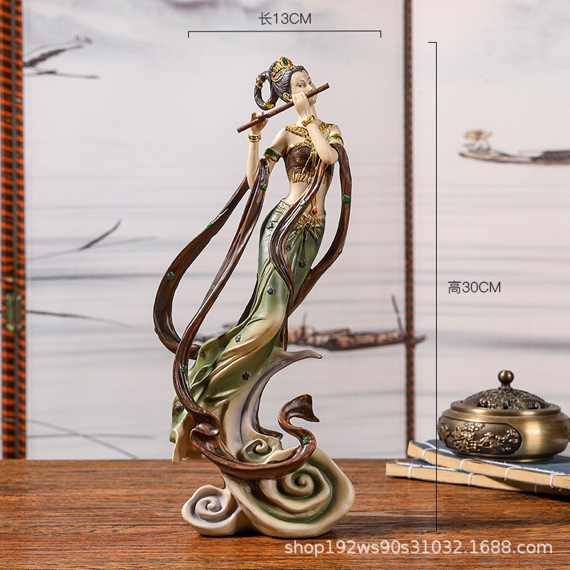 敦煌飞天摆件古典仙女中国风客厅书架电视柜新中式装饰高端工艺品