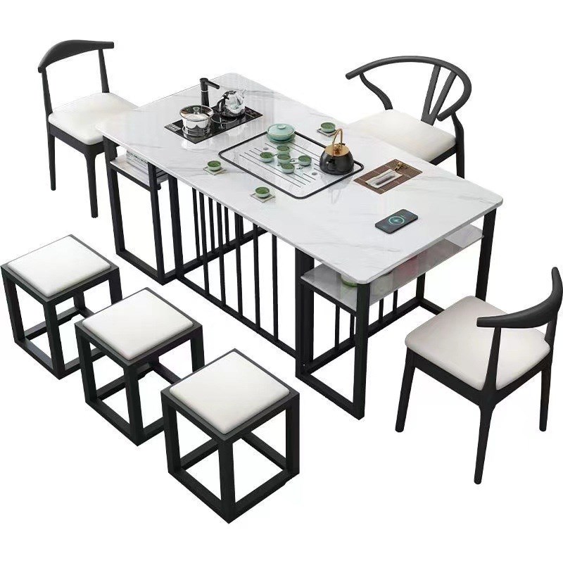 家用现代轻奢岩板茶台椅组合客厅阳台办公茶几自动烧水一体泡茶桌