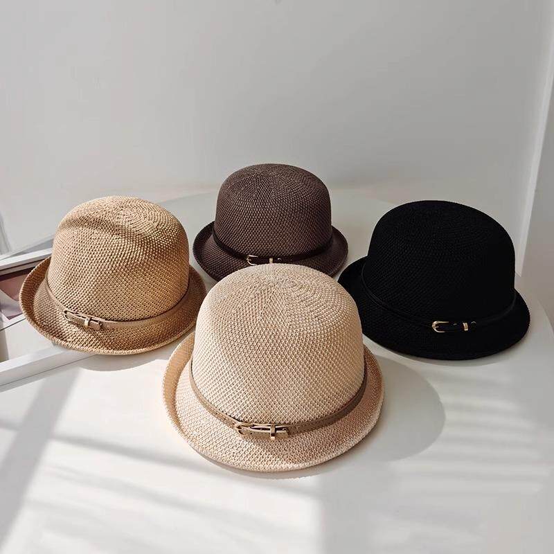 卷边棉麻渔夫帽女高级感夏季帽子薄款时尚英伦礼帽女士出游度假