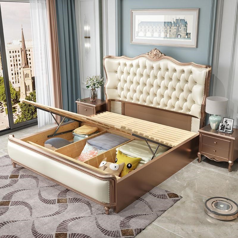 美式实木床现代简约主卧双人床轻奢豪华大床软包储物公主床婚床