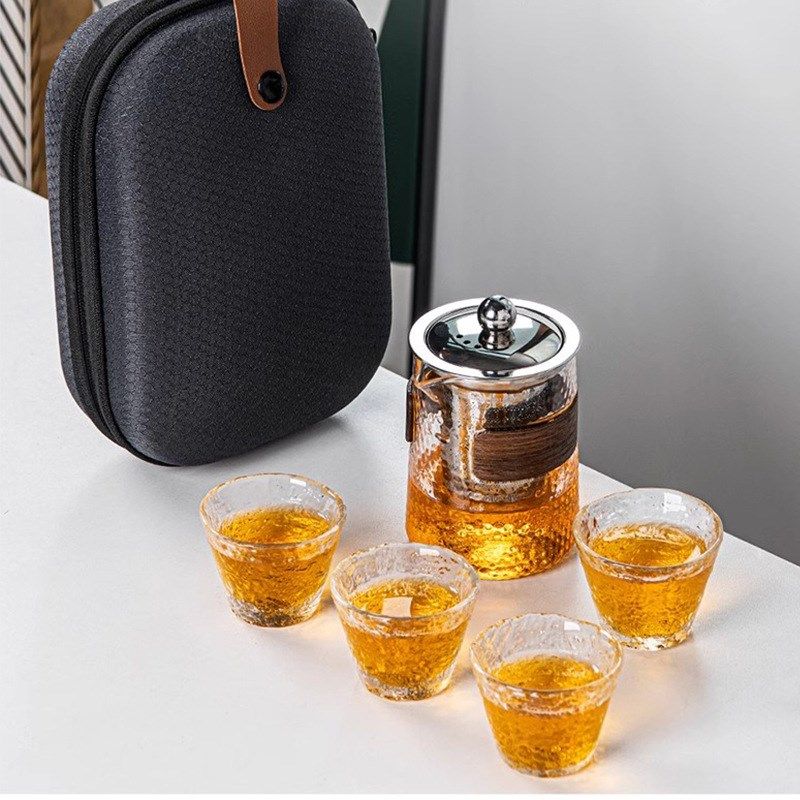 航宸旅行套装茶具便携包耐热玻璃户外便携快客杯一壶四杯简约茶壶,餐饮具,旅行茶具,淘宝优惠券,粉丝福利购,淘宝优惠卷