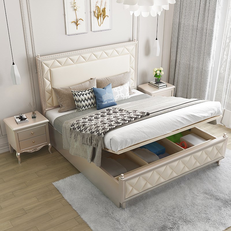 美式轻奢实木床1.8m双人大床主卧床欧式风格婚床高箱储物床网红床