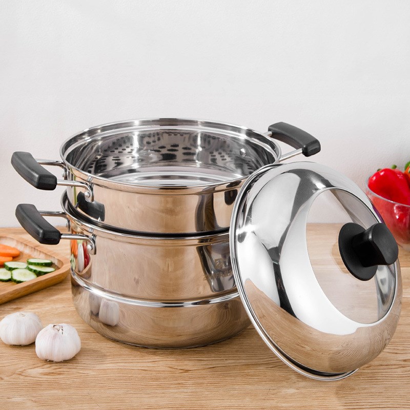 加厚不锈钢蒸锅三层大容量复底双层汤锅家用蒸笼礼品蒸锅