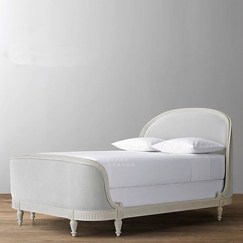 美式实木卧室公主床1米2复古白色做旧一米二落地小户型雕花儿童床