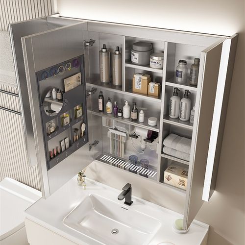 智能镜柜不锈钢美妆收纳带灯压y克力沥水板浴室化妆室挂墙式可定