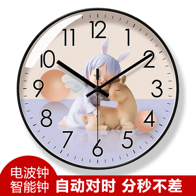 自动对时b电波钟6152儿童可爱挂钟客厅钟表挂墙钟娃娃挂表静音时