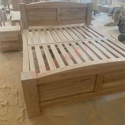 北方老榆木床全实木床单双人A床白坯卯榫民宿宿舍卧室简约婚床