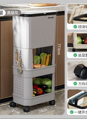 uforu厨房双层高垃圾桶家用客厅置物架干湿分离大容量可移动2024