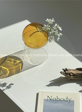 艺术彩色玻璃小花瓶摆件 创意D插花铜钱草水培花器纯色圆形