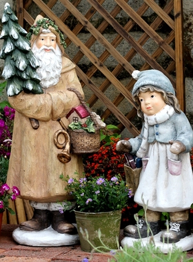 园艺超诞老人冬季麋o鹿摆件装扮户外花园庭院幼儿园圣诞节装饰