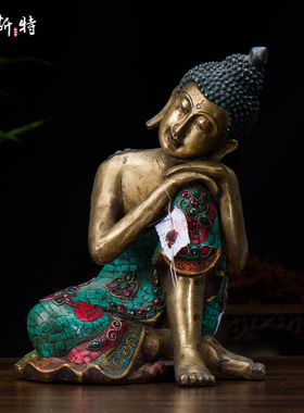 《自在佛铜像》西藏家居用品客厅摆件尼泊尔P铜镶嵌宝石大号1尺