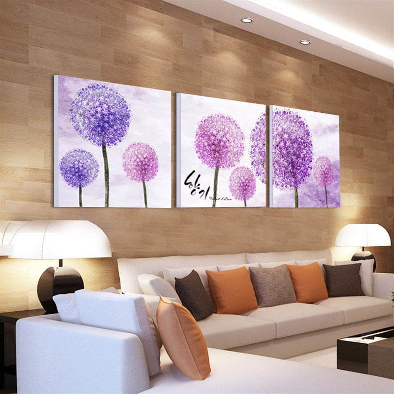 装饰画简约客厅壁画p卧室床头挂画餐壁画无框画风景画紫蒲公英