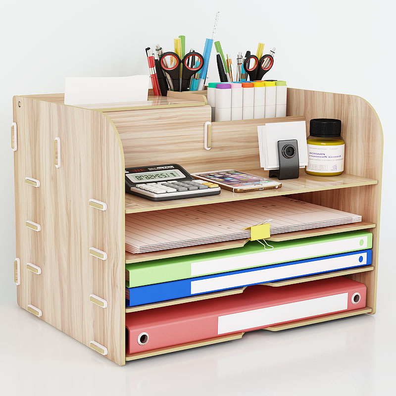 多功能桌面文件夹收纳盒办公室用品桌上A4纸横放置物架.小型收纳