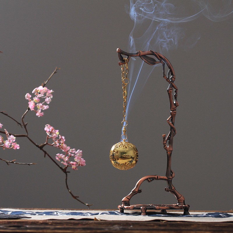 何家村葡萄花鸟纹银香囊香薰球檀香炉摆件家用室S内金属悬挂香薰