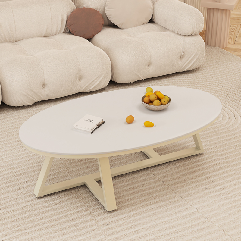 奶油风岩板茶几客厅家用小户型法式侘寂网红简约椭Z圆形茶几桌