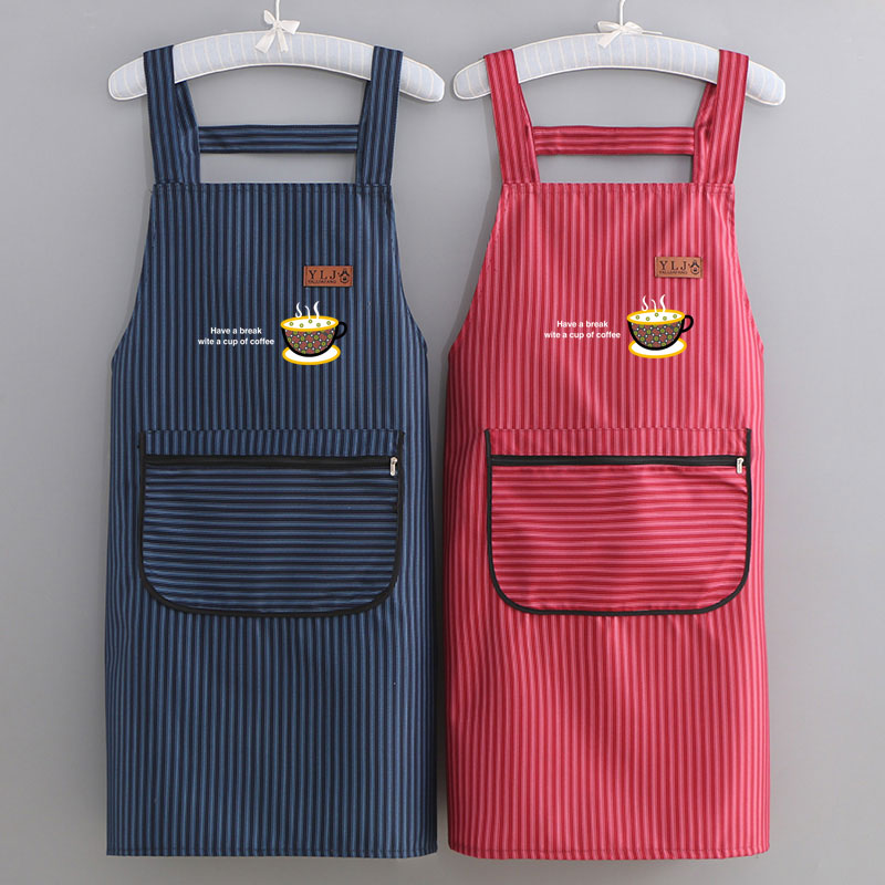 围裙拉链口袋大人竖条n2021新款厨房家用防水防油工作服女定制印