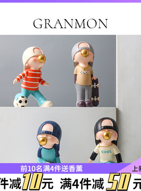 简约吹泡泡男孩摆件创意客厅电视柜酒柜装饰品儿V童房家居摆设