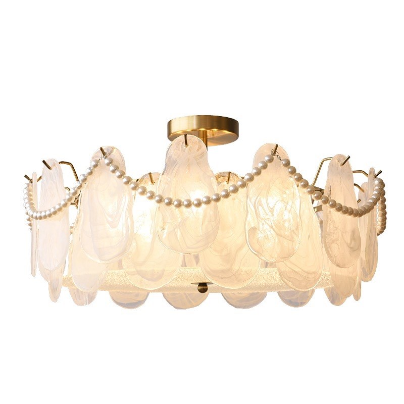 法式珍珠羽毛中古吸顶灯 简约轻奢美式卧室客厅书房衣帽间吸顶灯