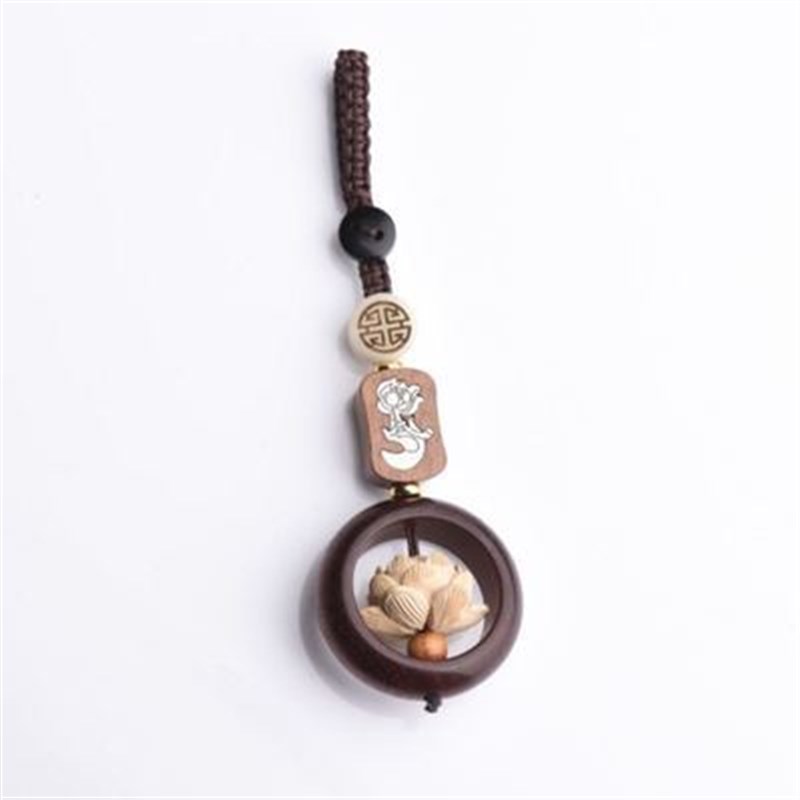 荣诚堂车钥匙扣汽车莲花手工紫檀木福运珠钥匙扣链挂件个性物理男