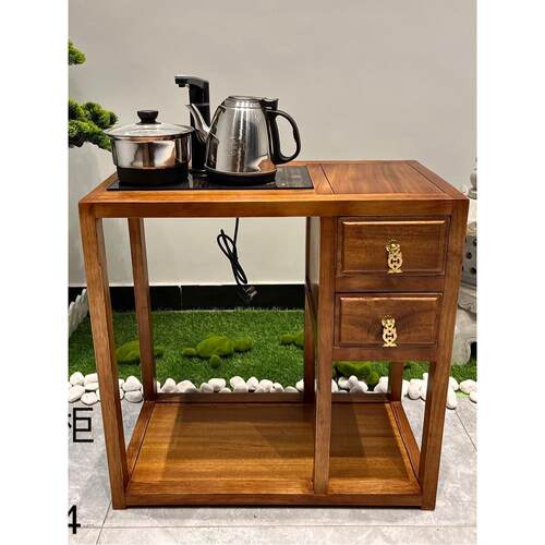 胡桃木大板实木沸水茶柜桶侧柜简约茶柜中式办公室家庭茶车