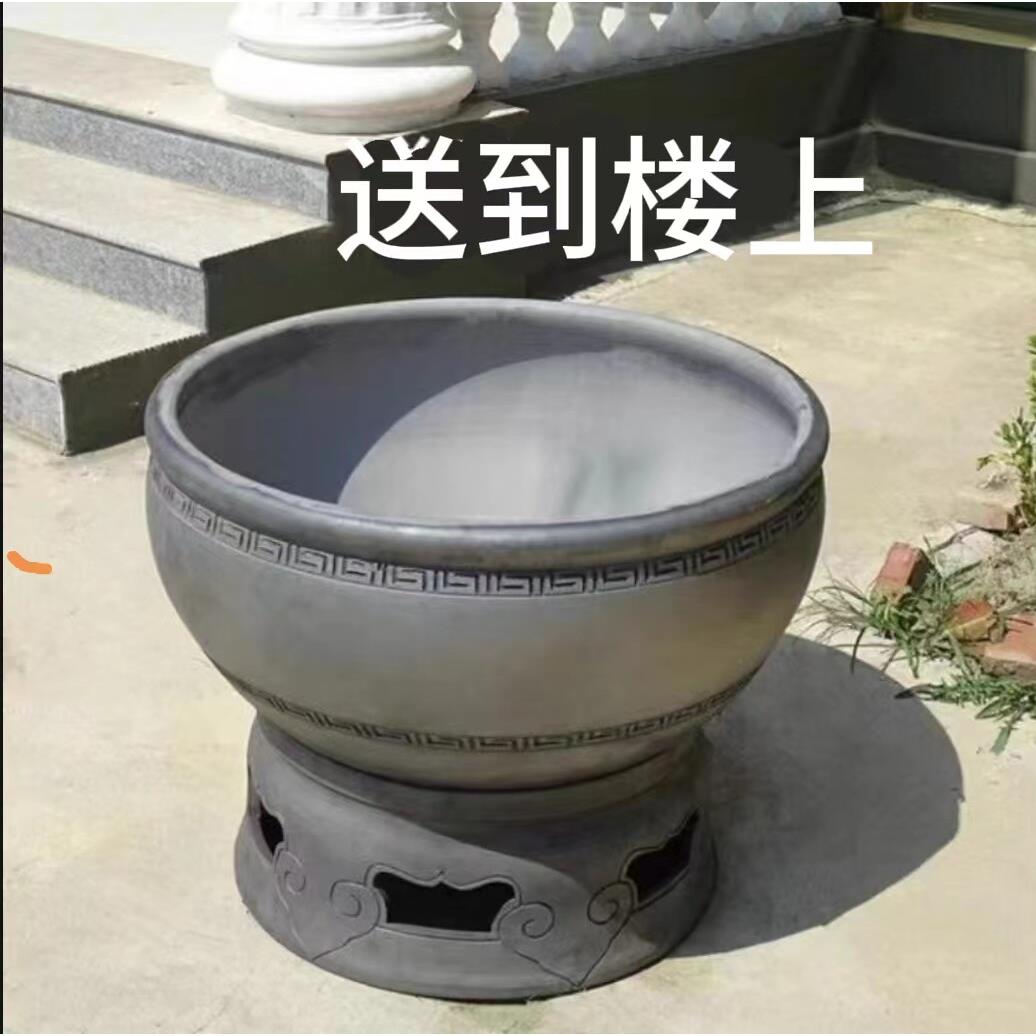 瓦盆鱼缸养兰寿金鱼缸无釉土陶缸黑陶泥盆家用超大型传统中式复古