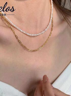 天然淡水珍珠叠戴14k金项链