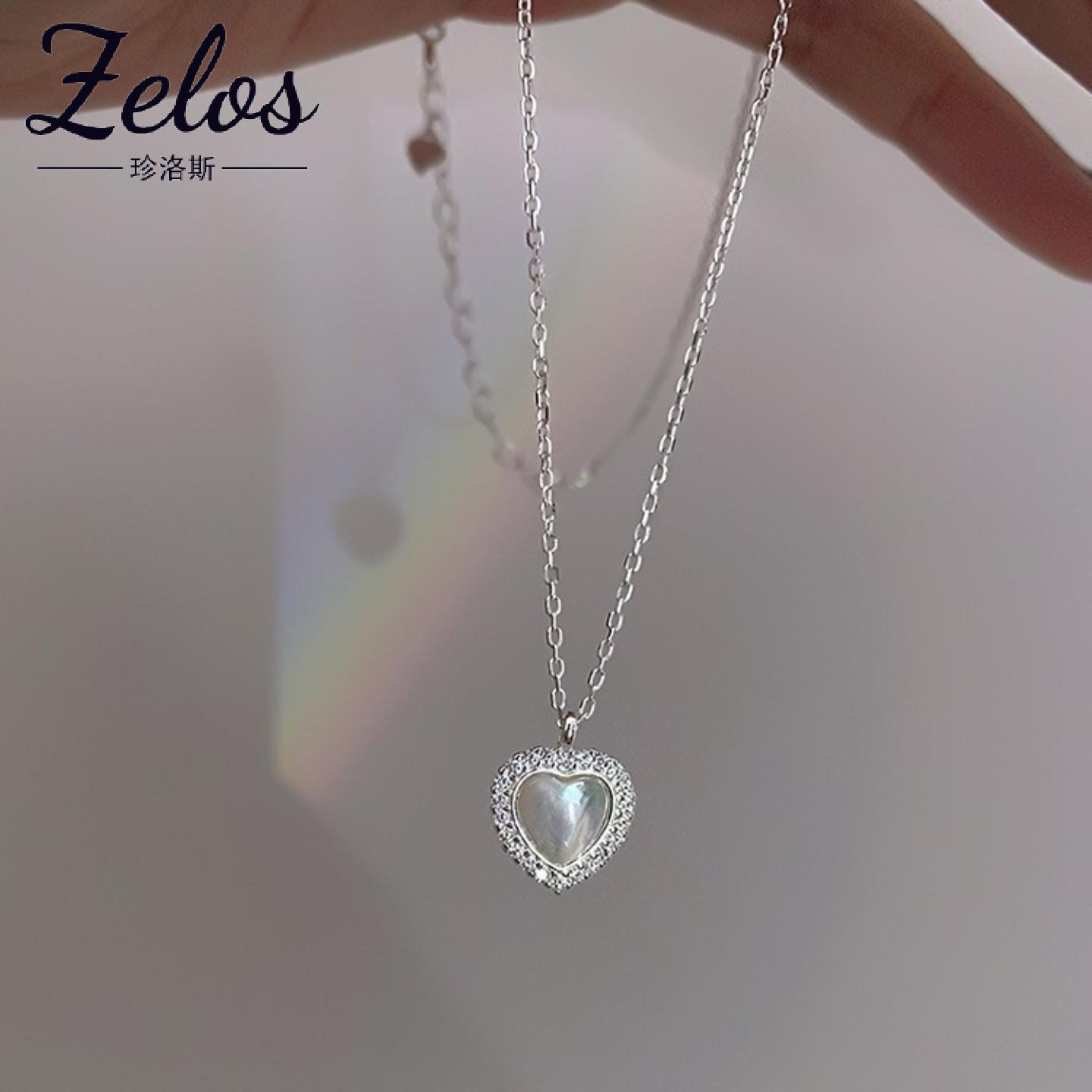 S925纯银爱心吊坠项链女ins时尚气质仿猫眼锁骨链甜美项饰品批发