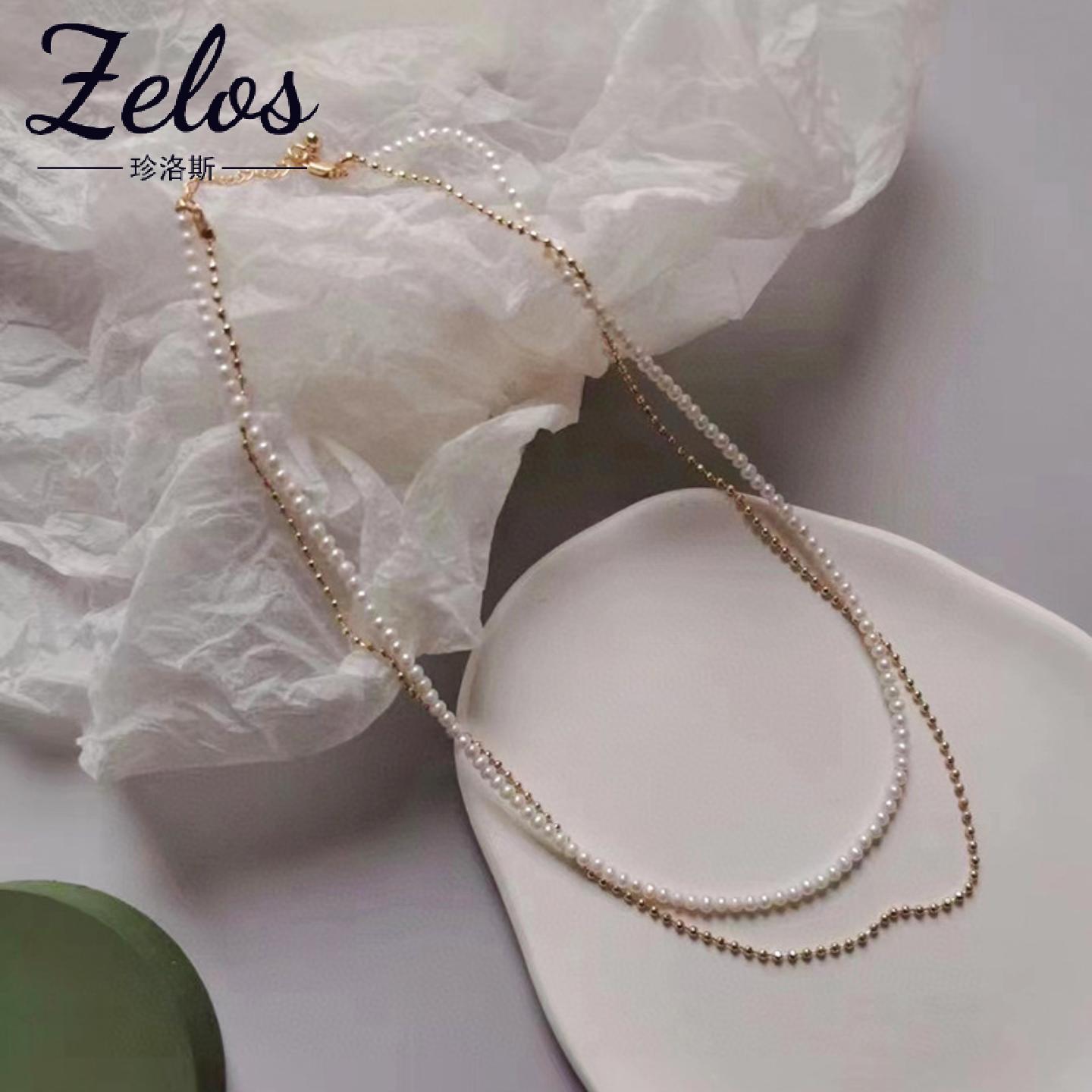 14k注金双层珍珠锁骨链