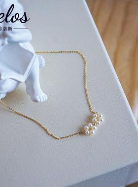 法式淡水珍珠蝴蝶结锁骨链