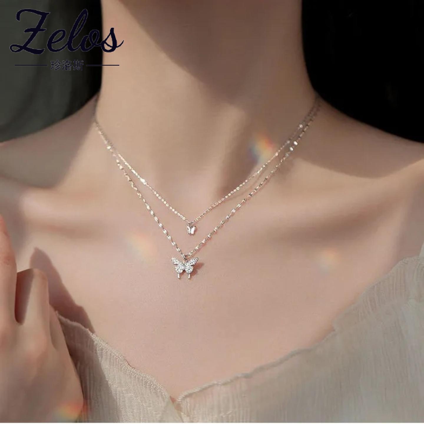 S925纯银双层蝴蝶锁骨链