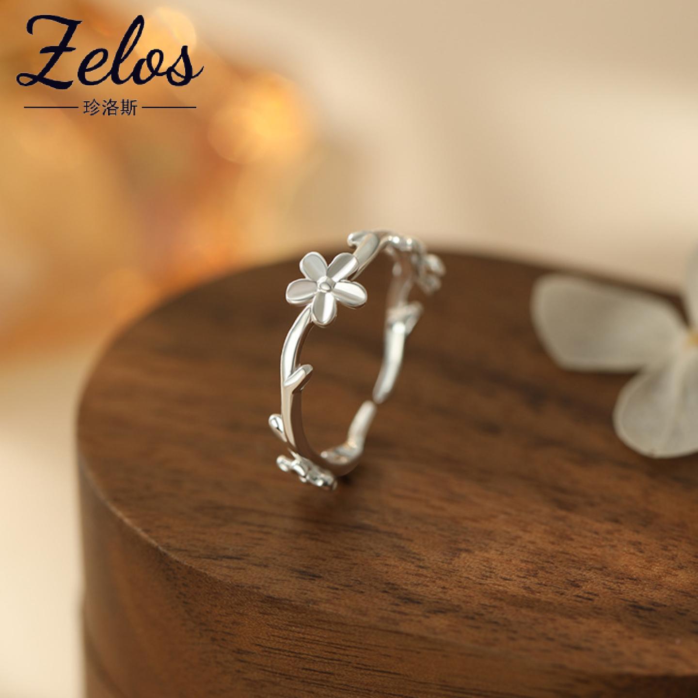 S999足银花朵可调节戒指