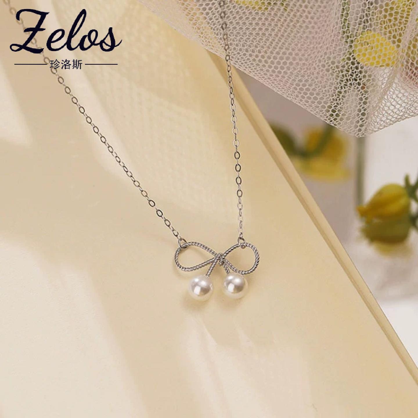 珍珠蝴蝶结纯银项链女S999足银冷淡风设计锁骨链温柔仙气项饰批发