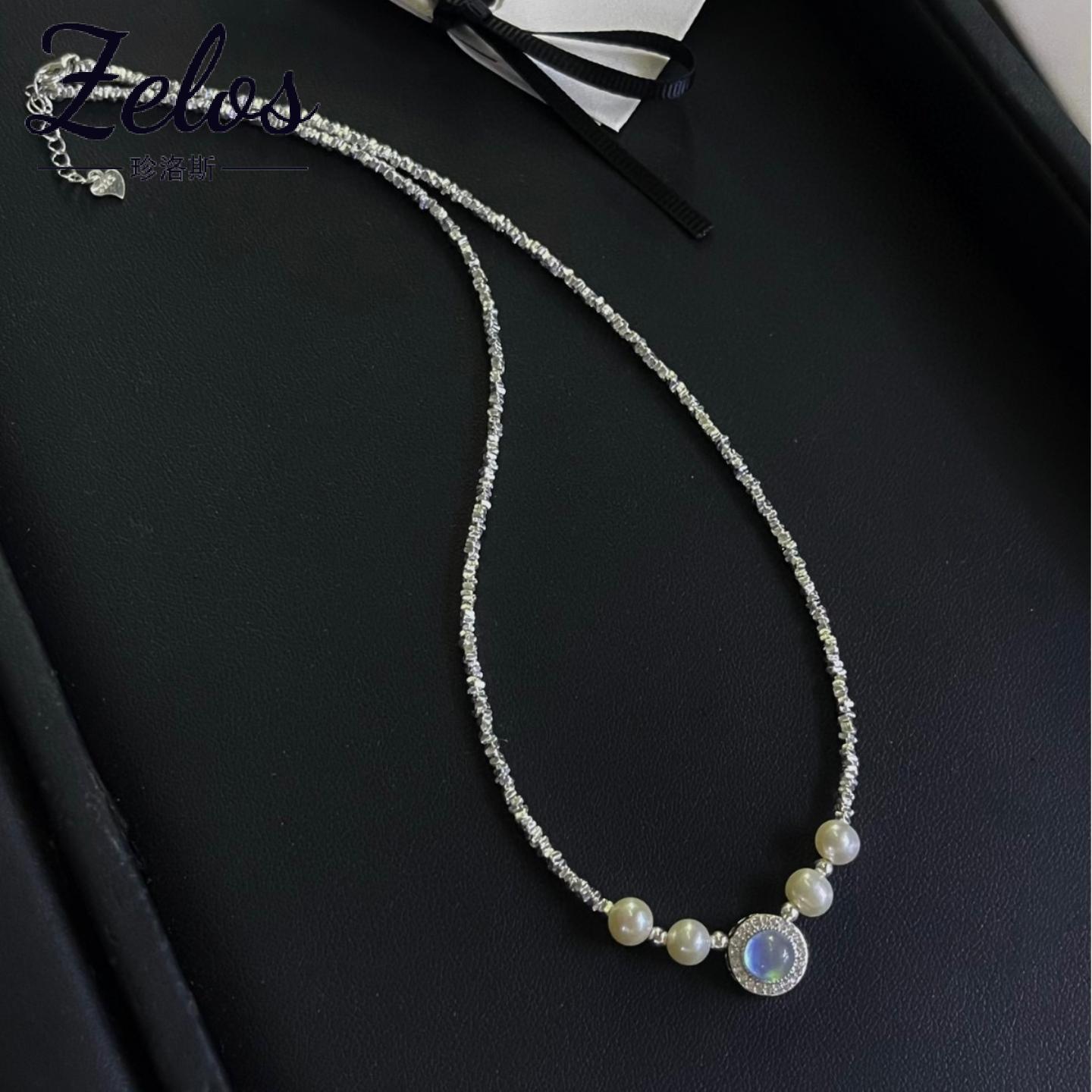s925纯银海蓝宝珍珠锁骨链