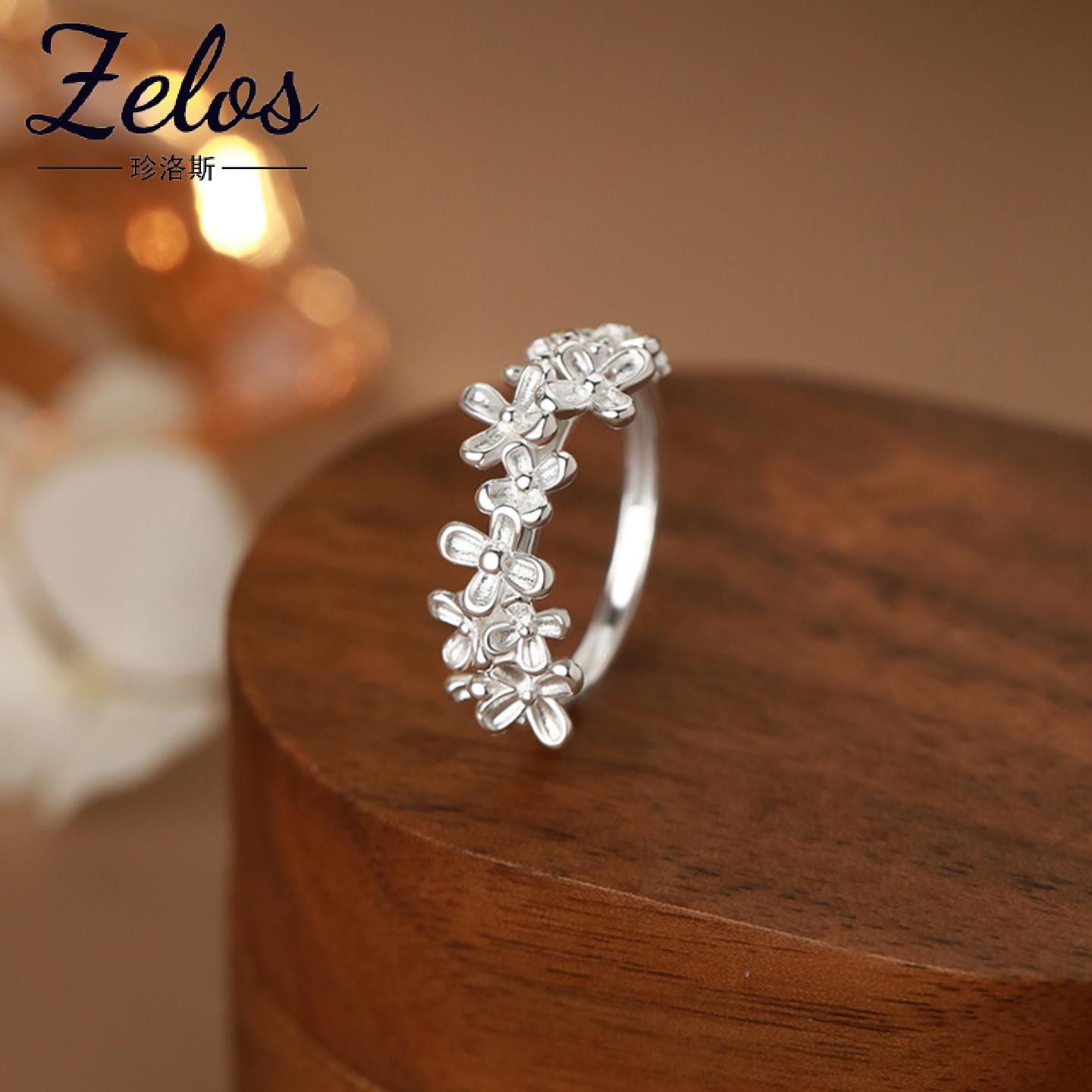 S999足银桂花戒指女款可调