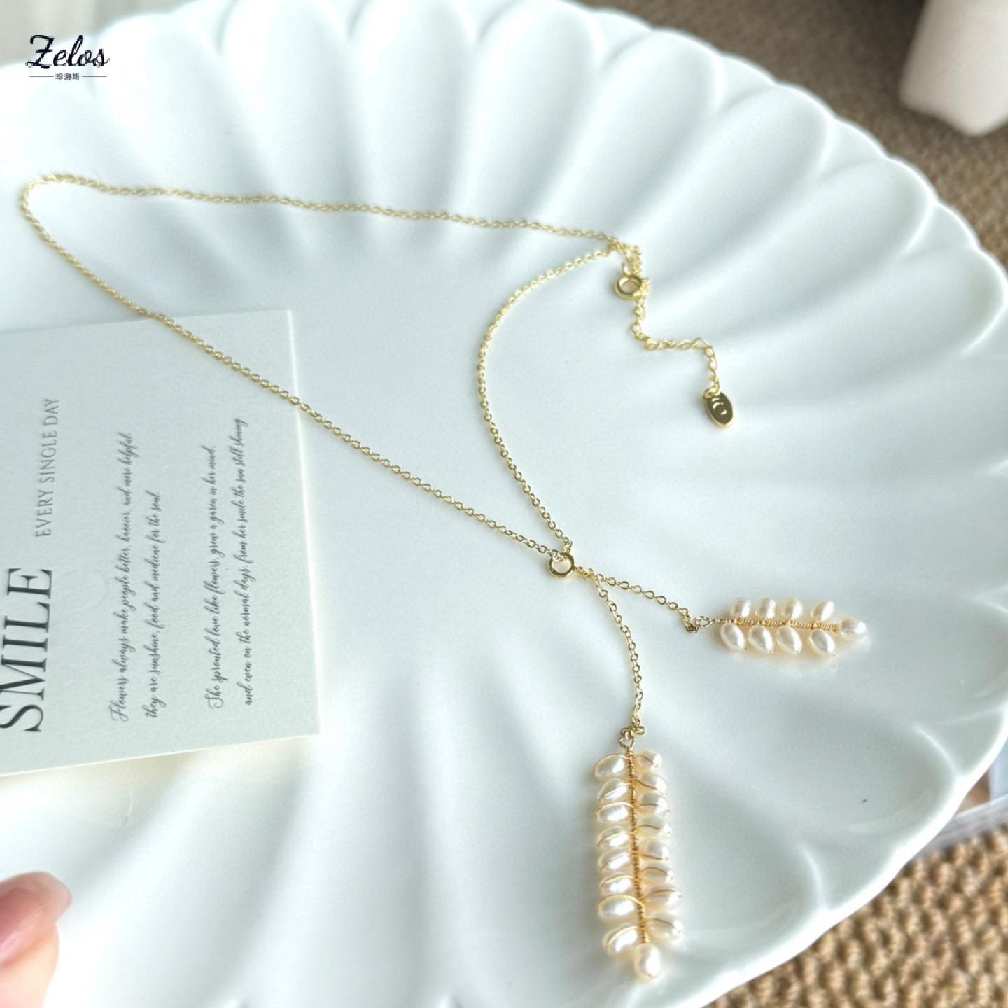 手工编织双麦穗项链女天然淡水米形珍珠百搭小众高级感锁骨链新款