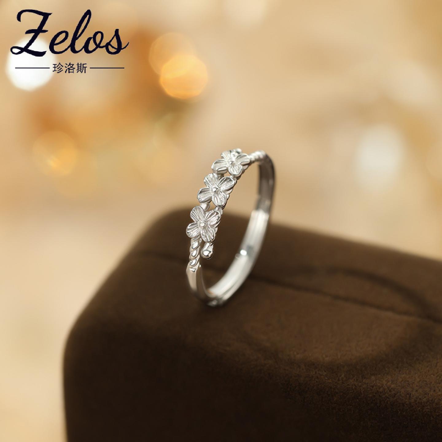 S999纯银韩风花朵戒指女
