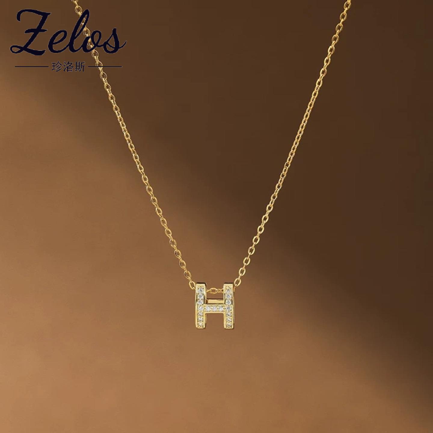 S925纯银满钻字母锁骨链